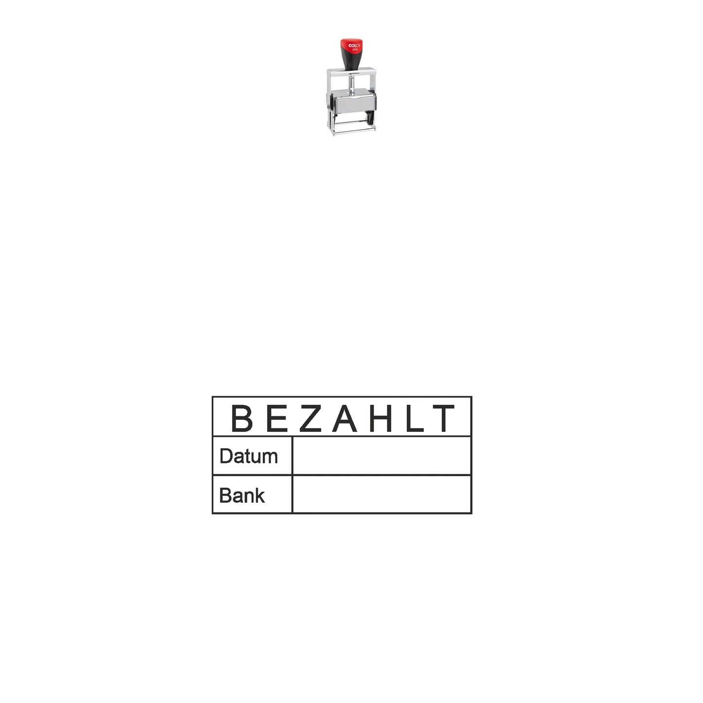 Bezahltstempel Datum & Bank – Stempelgerät mit Abdruck