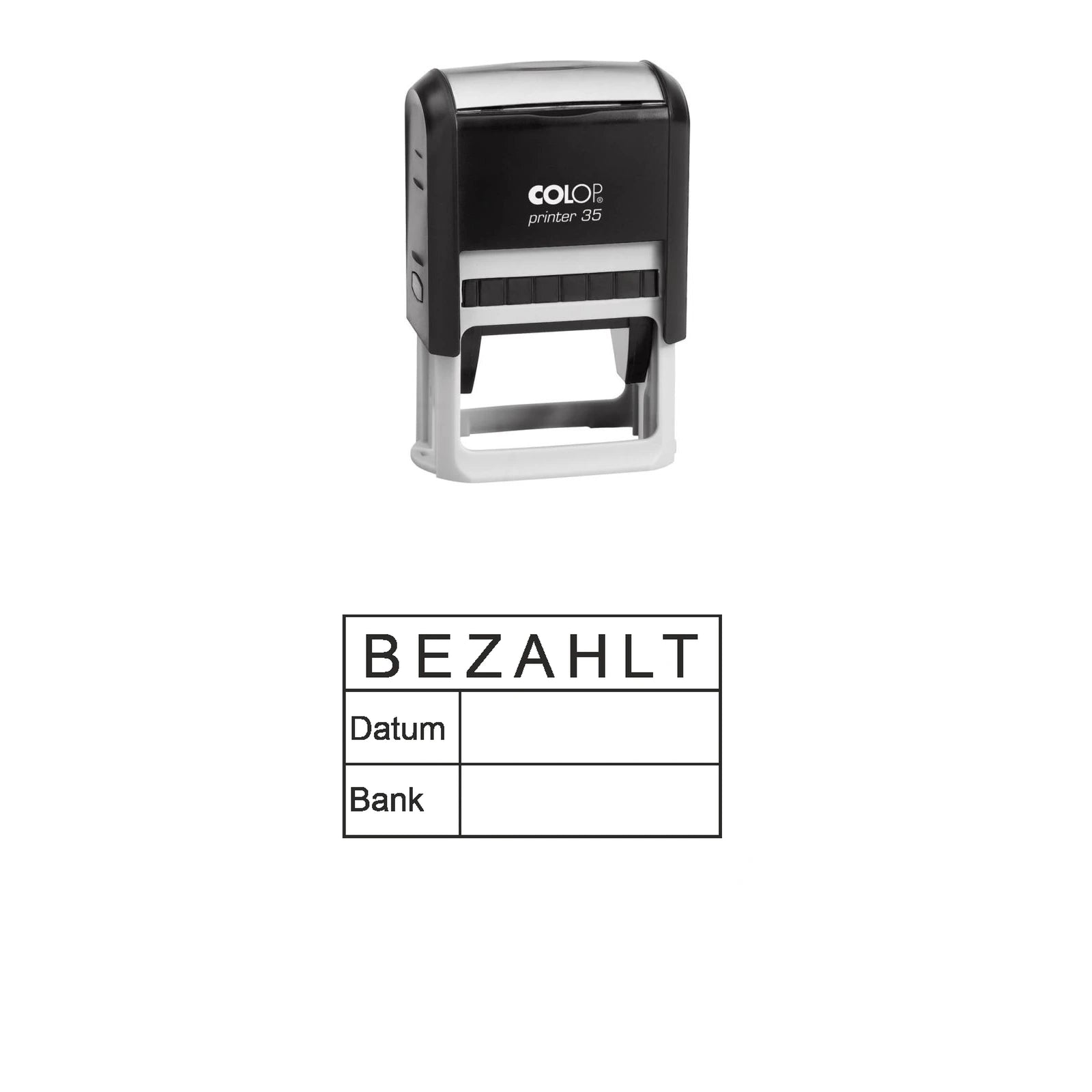 Bezahltstempel Datum & Bank – Stempelgerät mit Abdruck