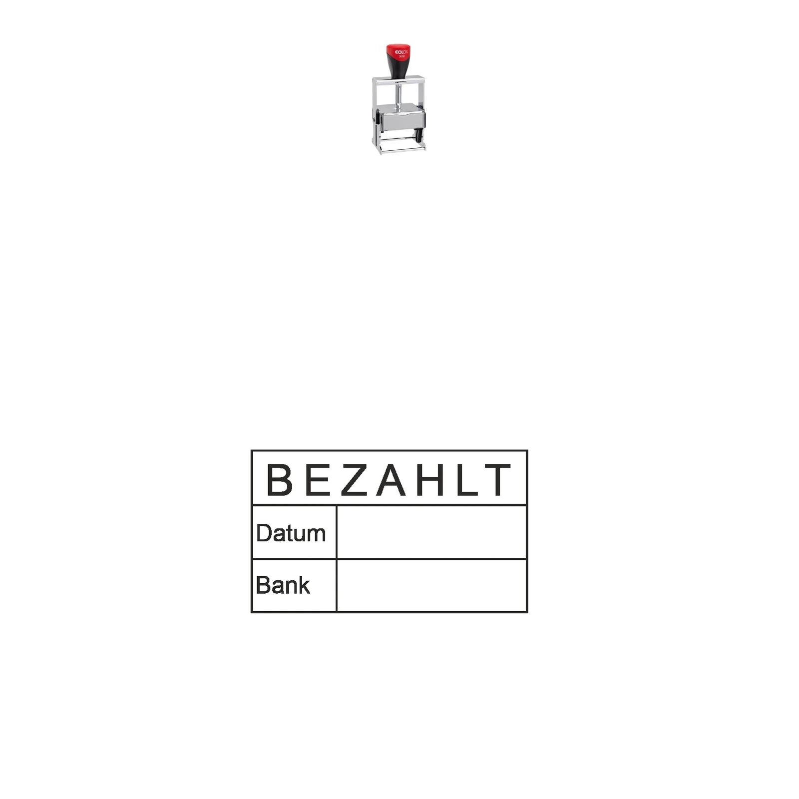 Bezahltstempel Datum & Bank – Stempelgerät mit Abdruck