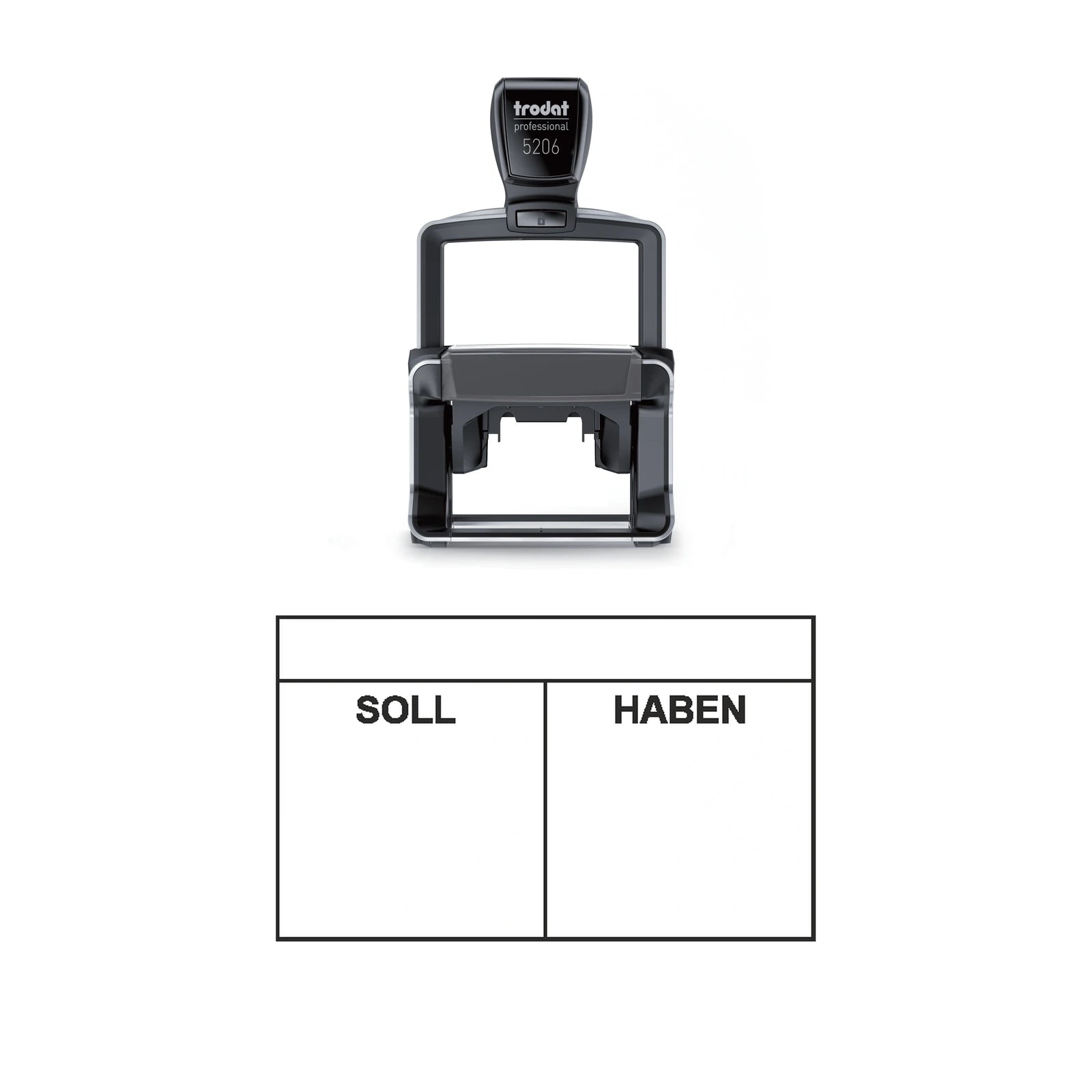 Kontierungsstempel Soll & Haben – Stempelgerät mit Abdruck