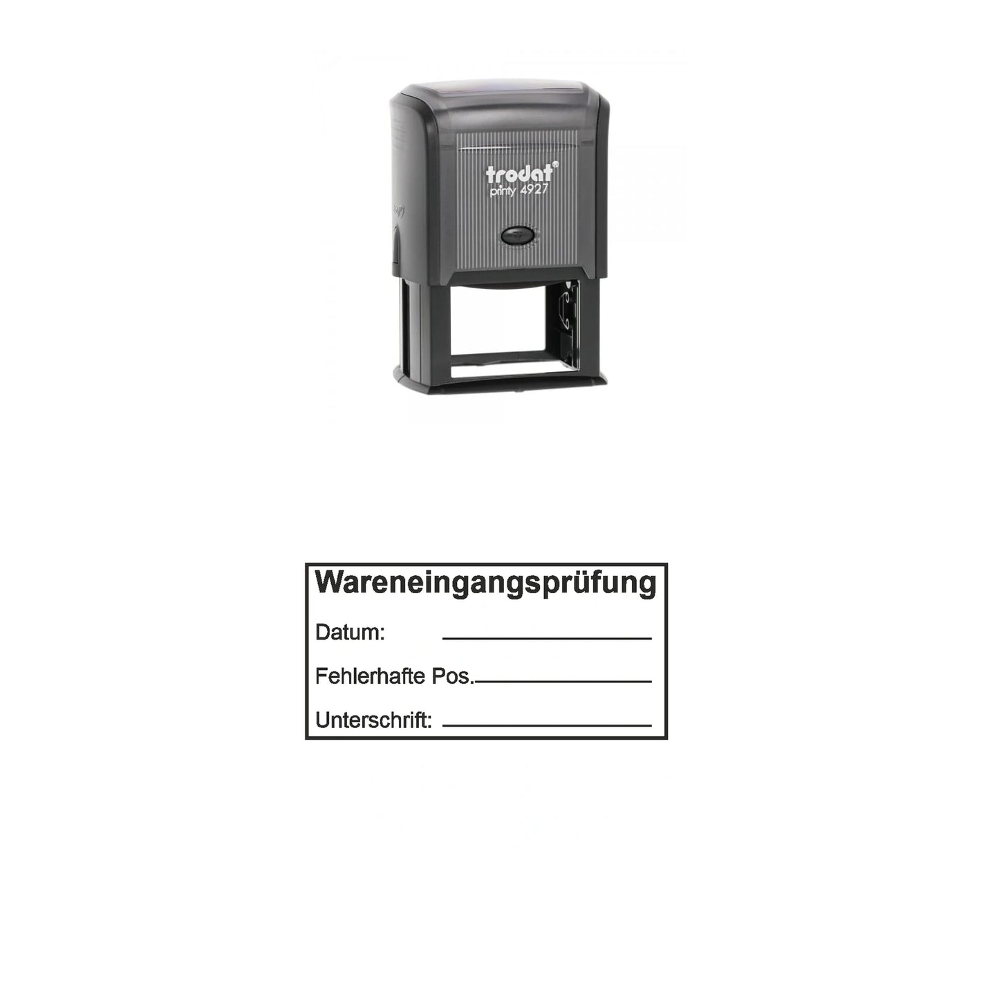 Wareneingangsprüfstempel Fehlerhafte Positionen – Stempelgerät mit Abdruck