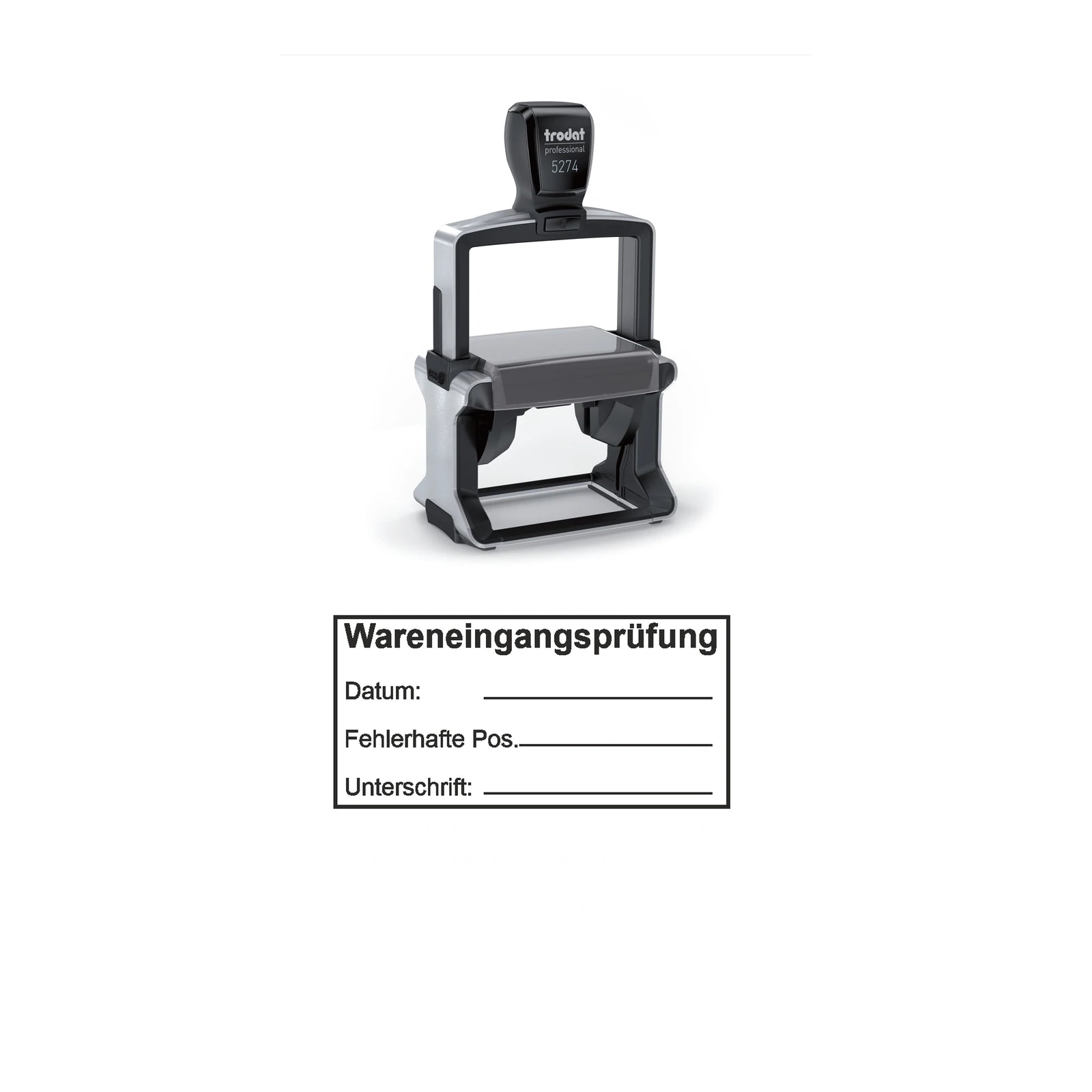 Wareneingangsprüfstempel Fehlerhafte Positionen – Stempelgerät mit Abdruck