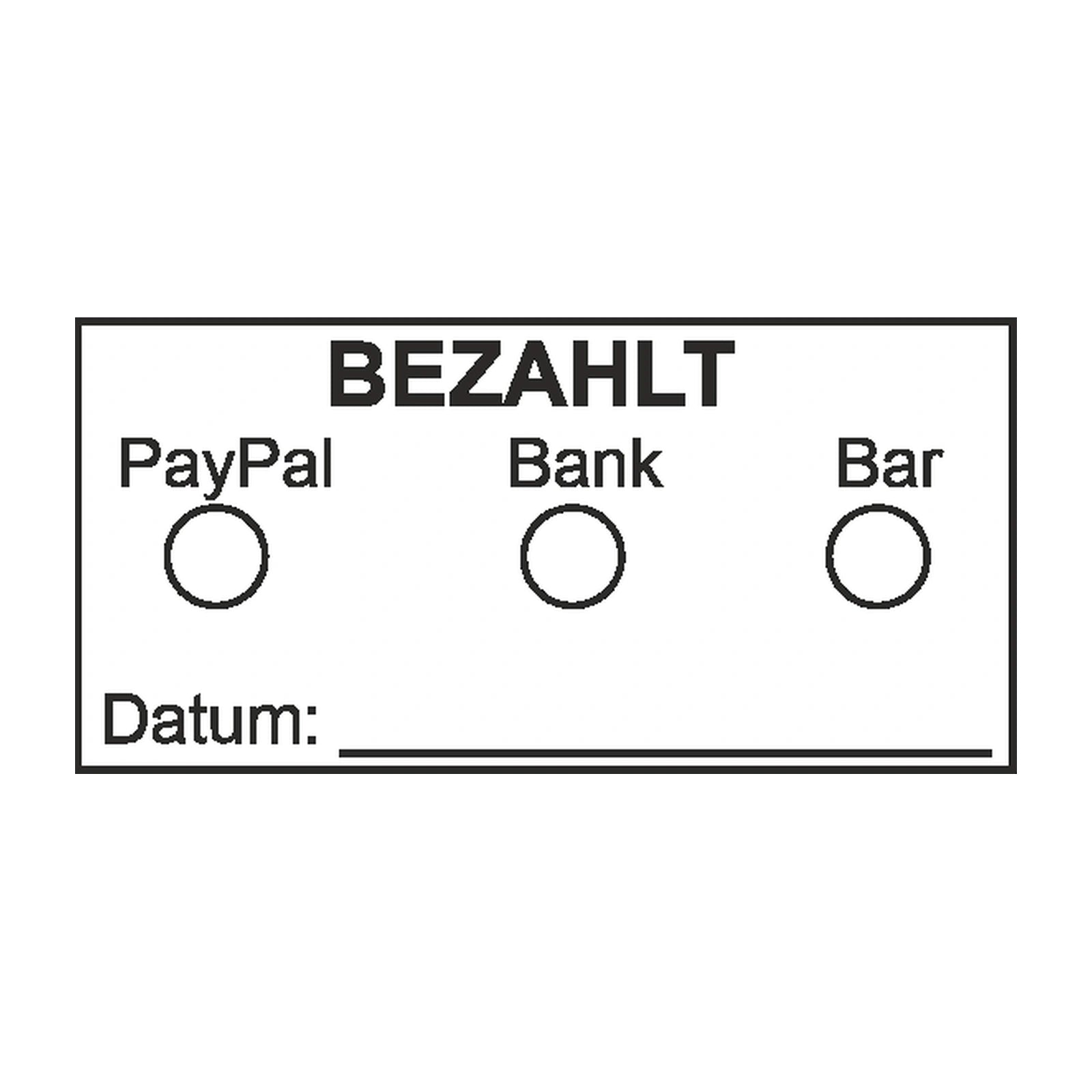Bezahltstempel PayPal, Bank & Bar – Stempelabdruck