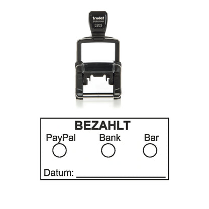 Bezahltstempel PayPal, Bank & Bar – Stempelgerät mit Abdruck