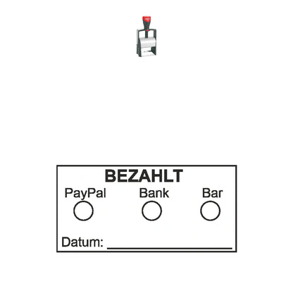 Bezahltstempel PayPal, Bank & Bar – Stempelgerät mit Abdruck