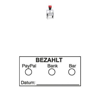 Bezahltstempel PayPal, Bank & Bar – Stempelgerät mit Abdruck