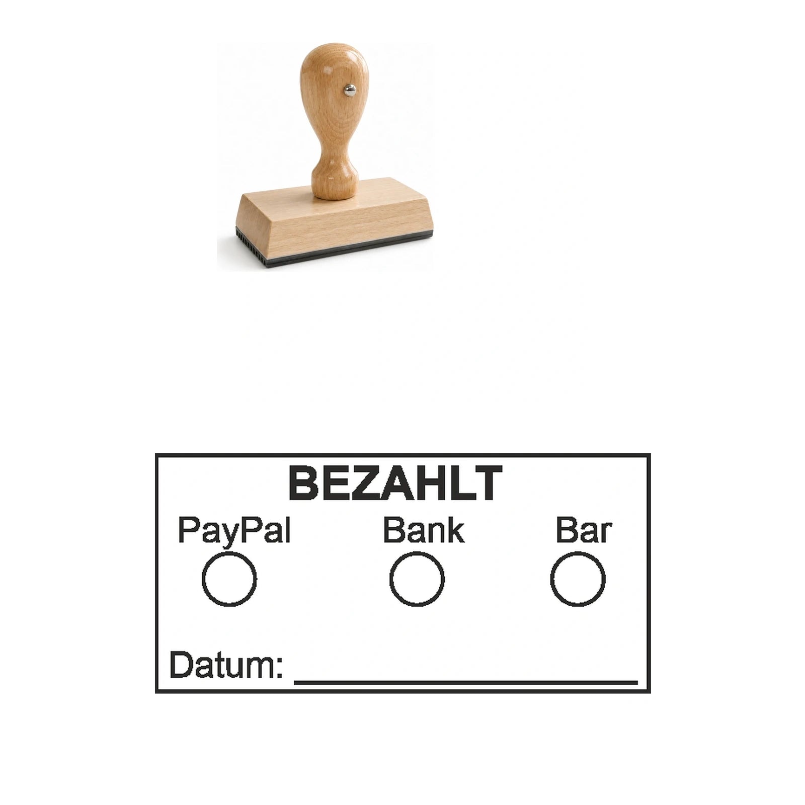 Bezahltstempel PayPal, Bank & Bar – Stempelgerät mit Abdruck