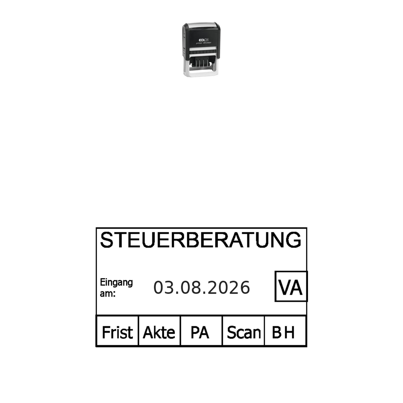 Posteingangsstempel Steuerkanzlei mit Fristen – Stempelgerät mit Abdruck