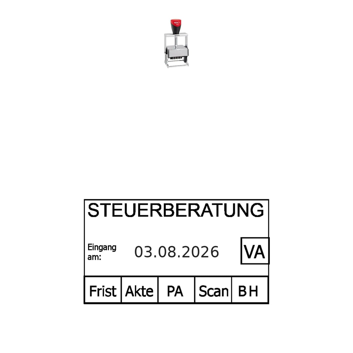 Posteingangsstempel Steuerkanzlei mit Fristen – Stempelgerät mit Abdruck