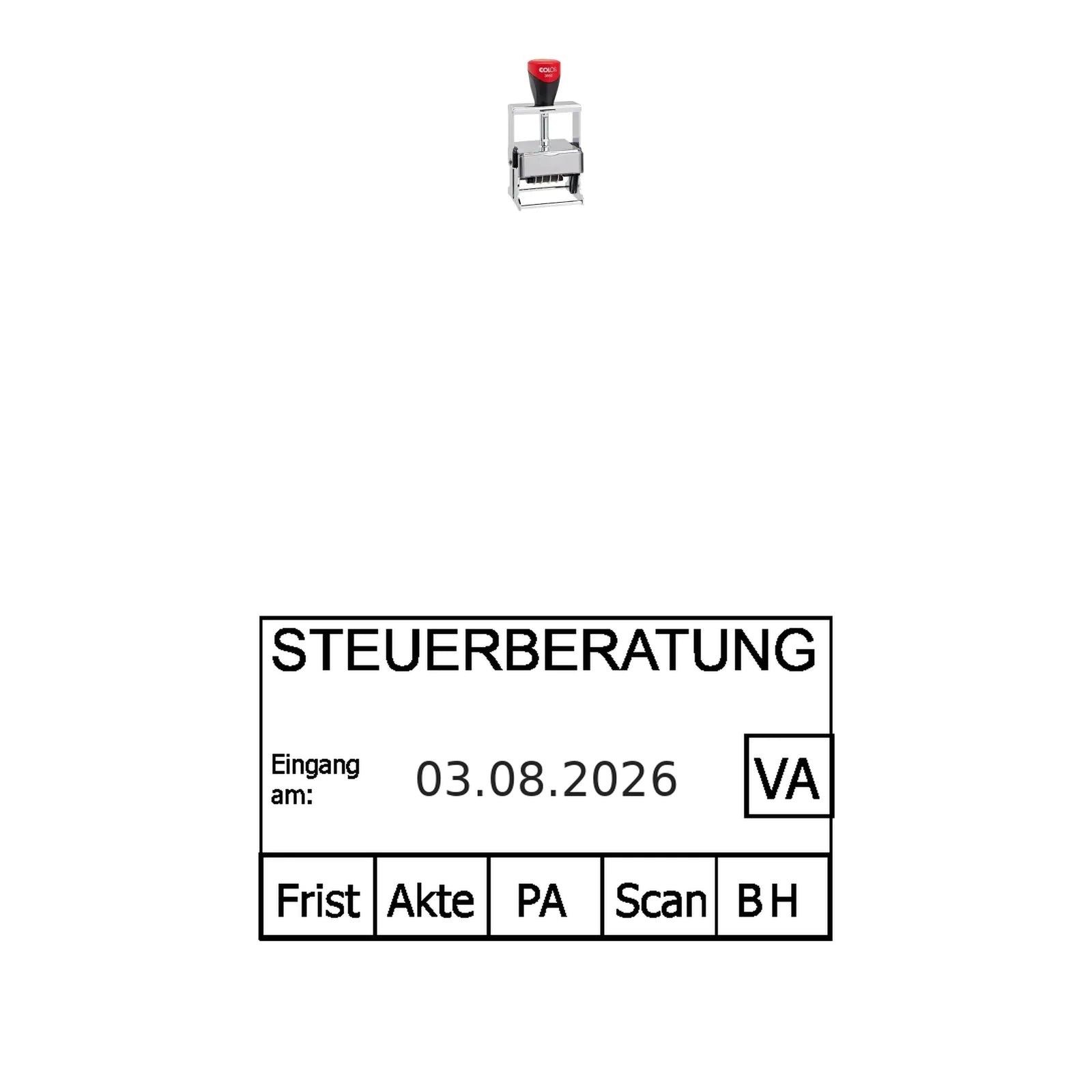 Posteingangsstempel Steuerkanzlei mit Fristen – Stempelgerät mit Abdruck
