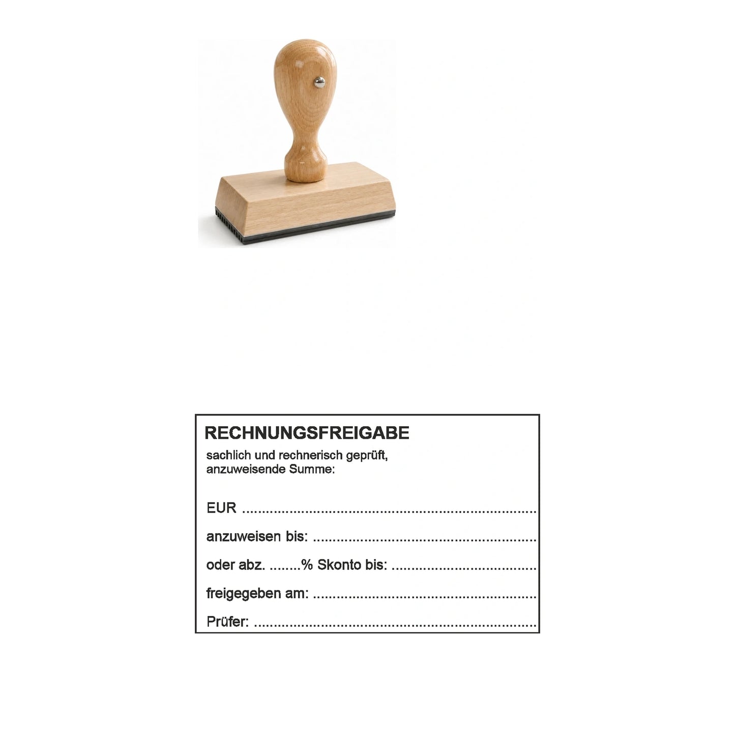 Rechnungsfreigabestempel Anweisung & Skonto – Stempelgerät mit Abdruck