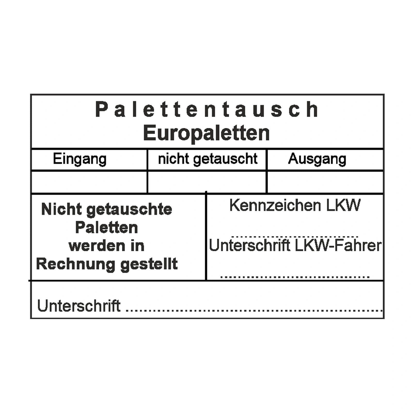 Palettentauschstempel nicht getauschte Europaletten – Stempelabdruck