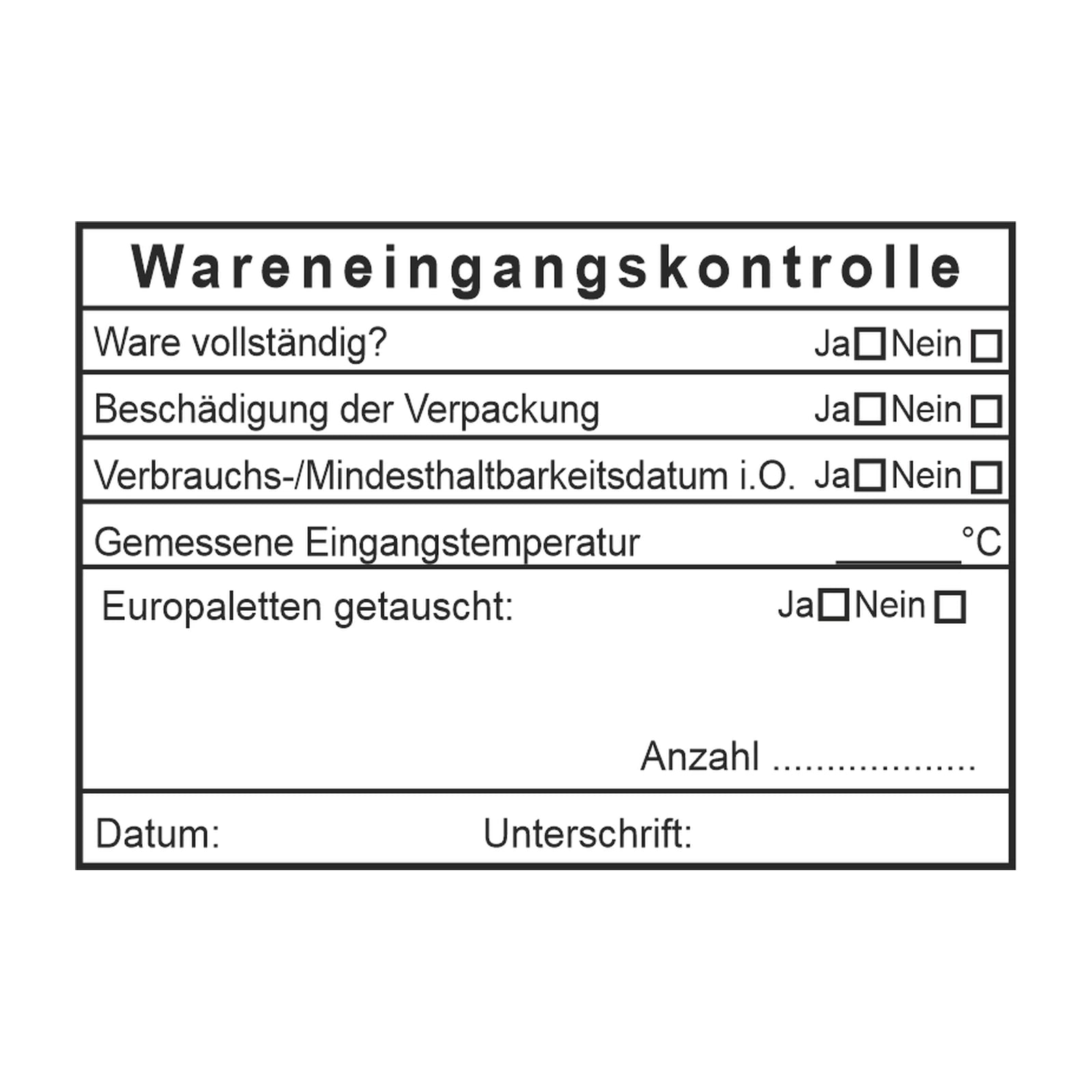 HACCP-Wareneingangsstempel mit Palettentausch – Stempelabdruck