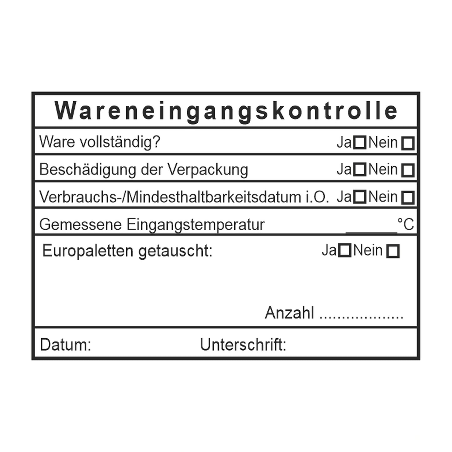 HACCP-Wareneingangsstempel mit Palettentausch – Stempelabdruck
