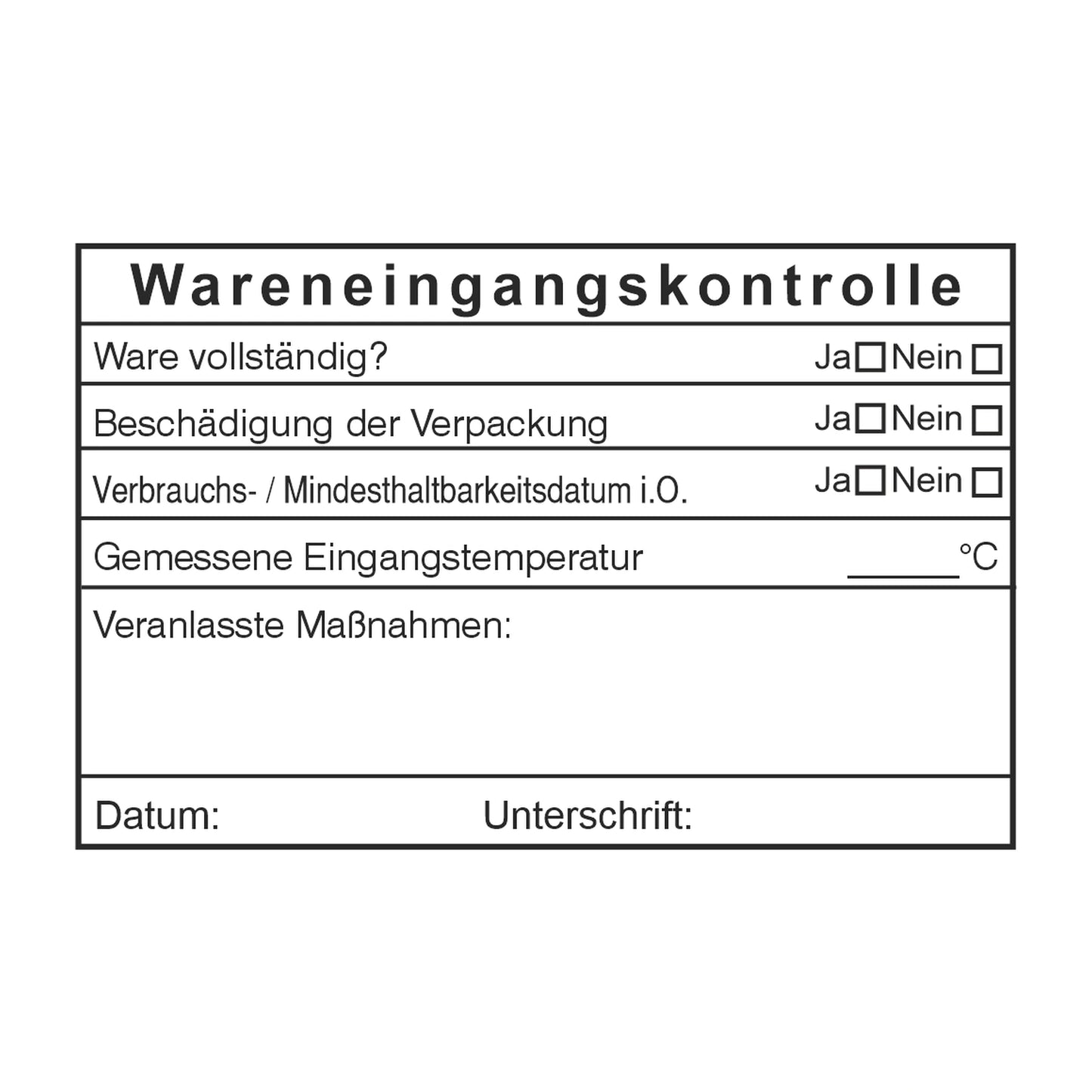 HACCP-Wareneingangsstempel mit Maßnahmen – Stempelabdruck