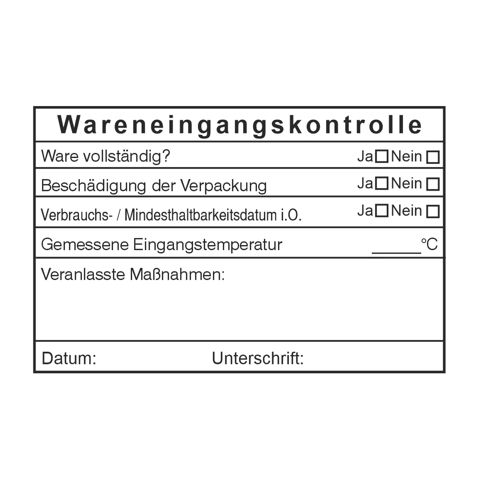 HACCP-Wareneingangsstempel mit Maßnahmen – Stempelabdruck