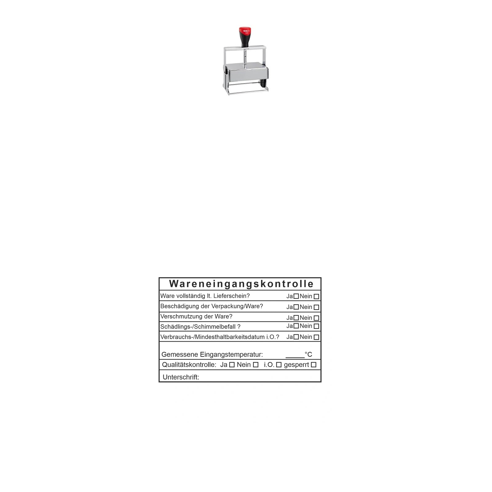 HACCP-Wareneingangsstempel Hygiene & Schädlingsbefall – Stempelgerät mit Abdruck