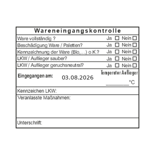 HACCP-Wareneingangsstempel Bio, Paletten & LKW – Stempelabdruck