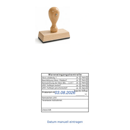 HACCP-Wareneingangsstempel Bio, Paletten & LKW – Stempelgerät mit Abdruck