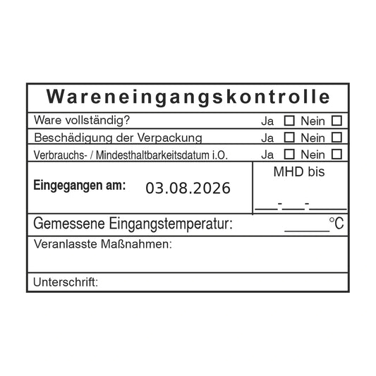 HACCP-Wareneingangsstempel MHD, Temperatur & Maßnahmen – Stempelabdruck