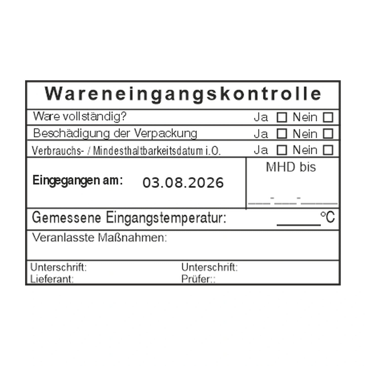 HACCP-Wareneingangsstempel MHD & Temperatur – Stempelabdruck