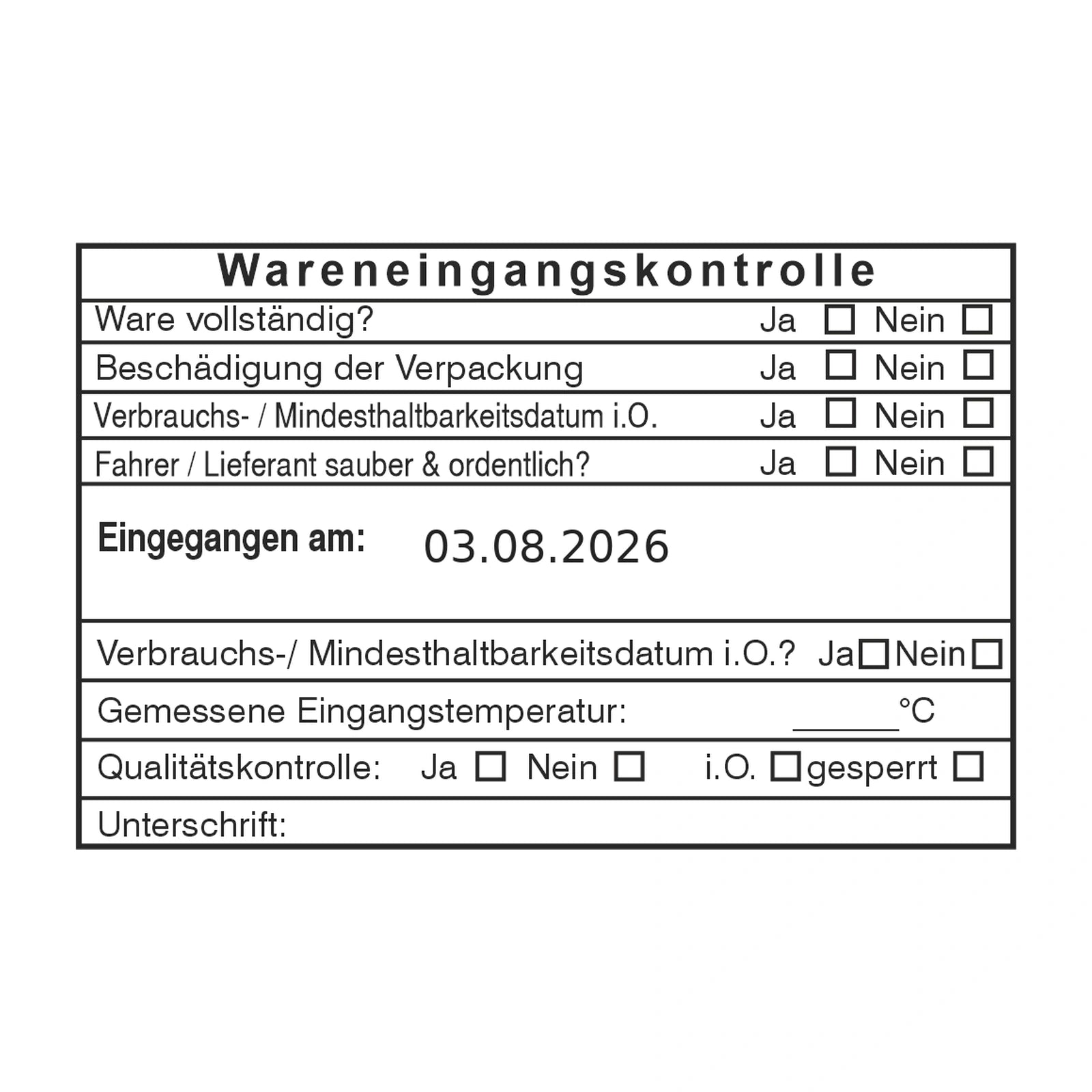 HACCP-Wareneingangsstempel Fahrerhygiene & Qualität – Stempelabdruck