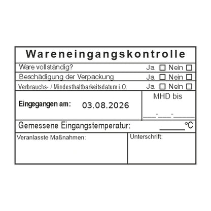 HACCP-Wareneingangsstempel MHD, Temperatur & Maßnahmen – Stempelabdruck