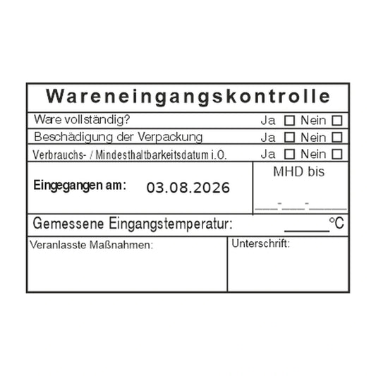HACCP-Wareneingangsstempel MHD, Temperatur & Maßnahmen – Stempelabdruck