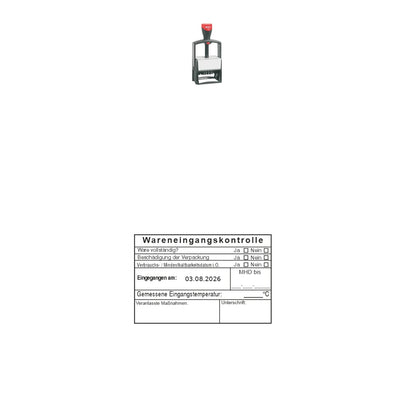 HACCP-Wareneingangsstempel MHD, Temperatur & Maßnahmen – Stempelgerät mit Abdruck