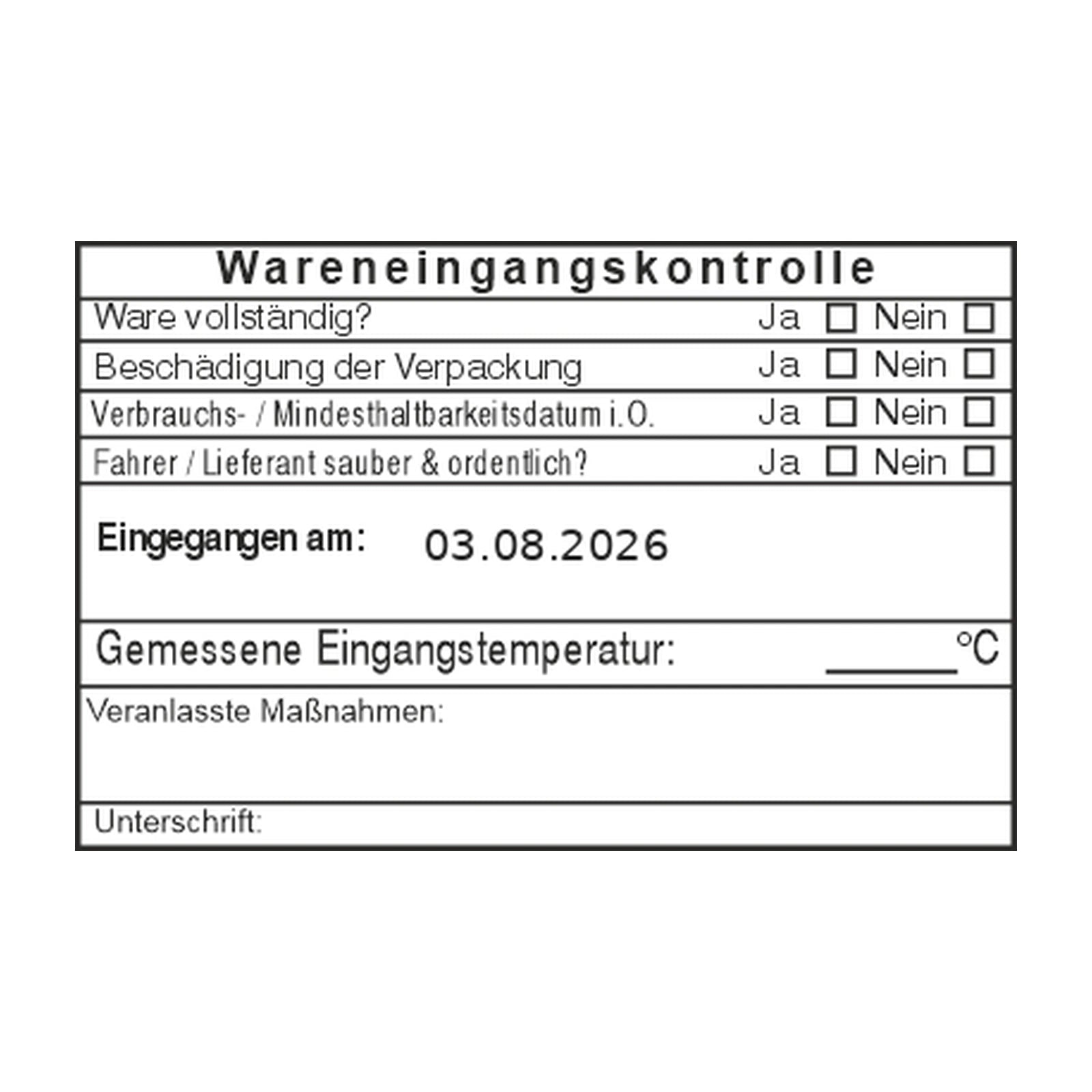 HACCP-Wareneingangsstempel Fahrerhygiene – Stempelabdruck