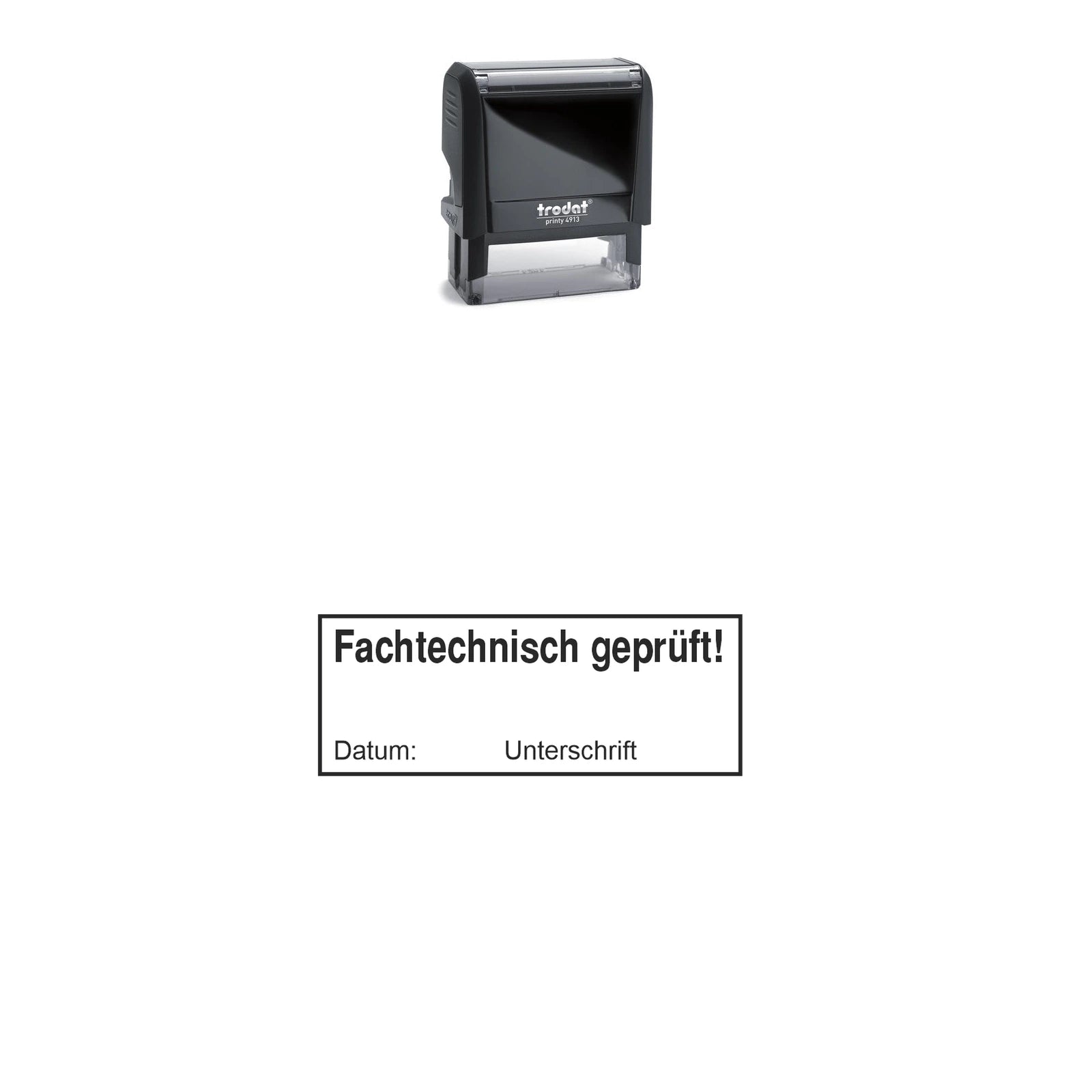 Fachtechnischer Prüfstempel – Stempelgerät mit Abdruck