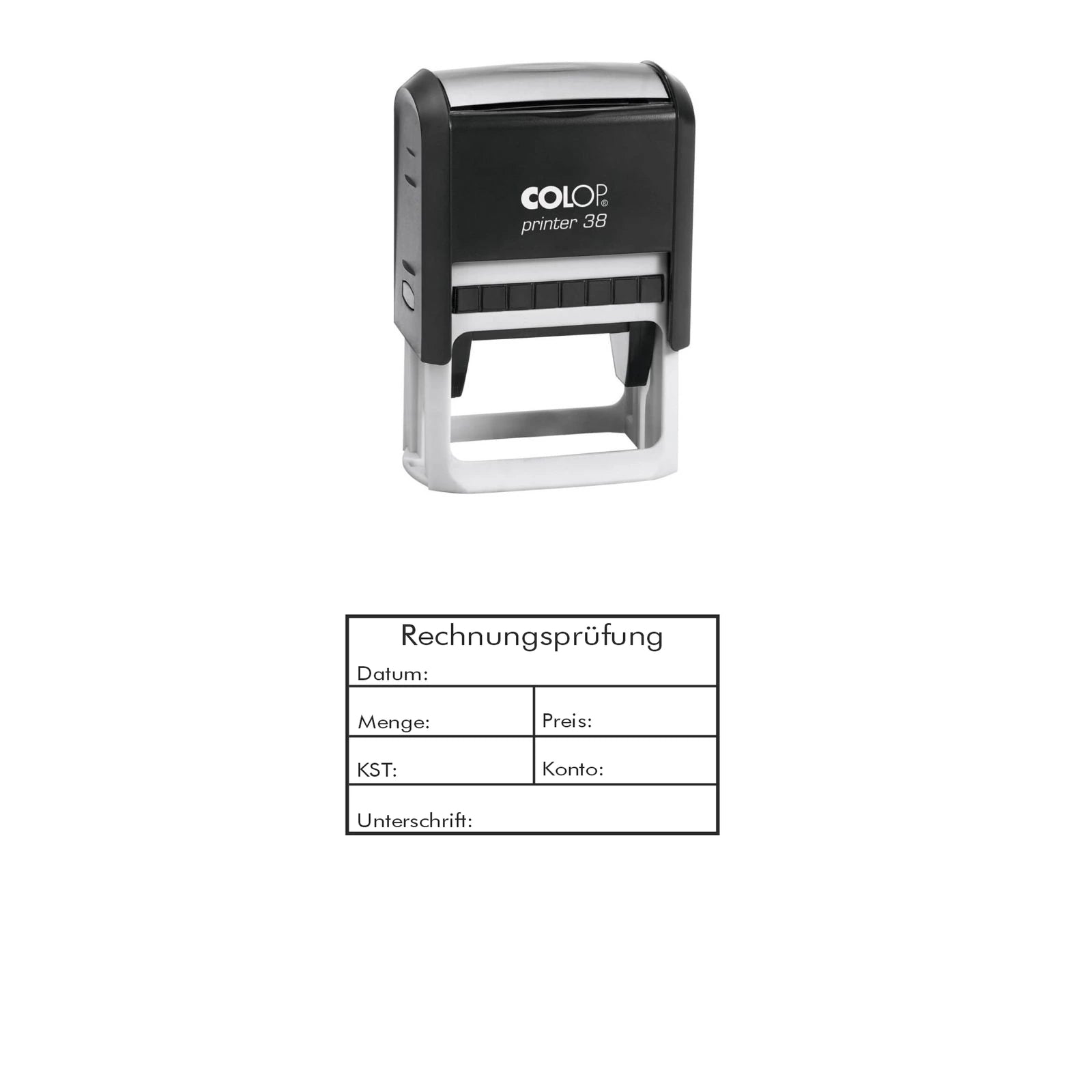 Rechnungsprüfstempel Menge & Preis – Stempelgerät mit Abdruck