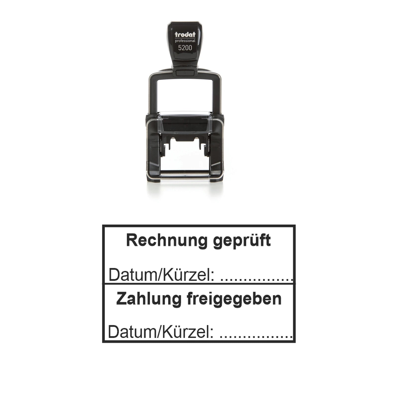Rechnungsprüf- und Freigabestempel – Stempelgerät mit Abdruck