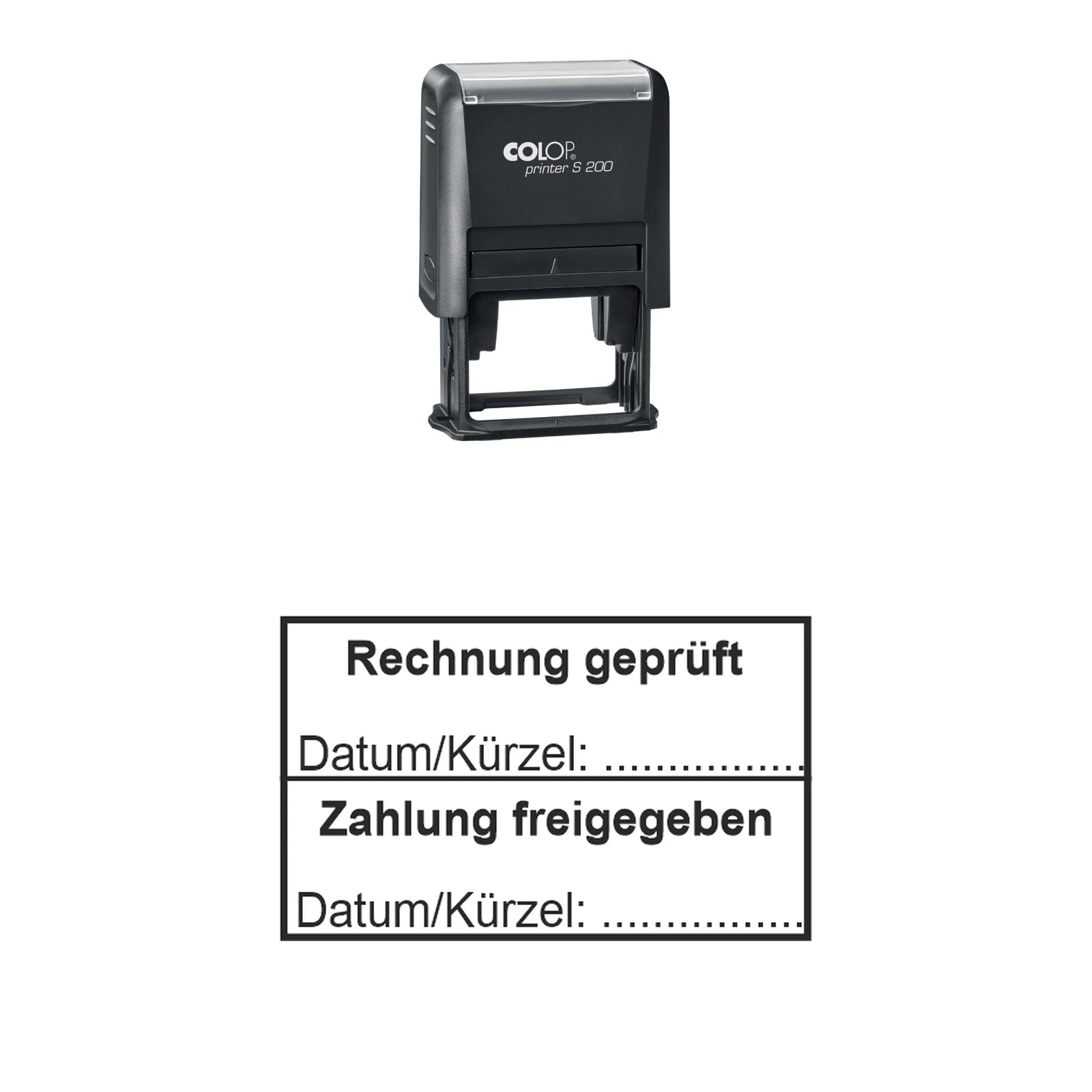 Rechnungsprüf- und Freigabestempel – Stempelgerät mit Abdruck