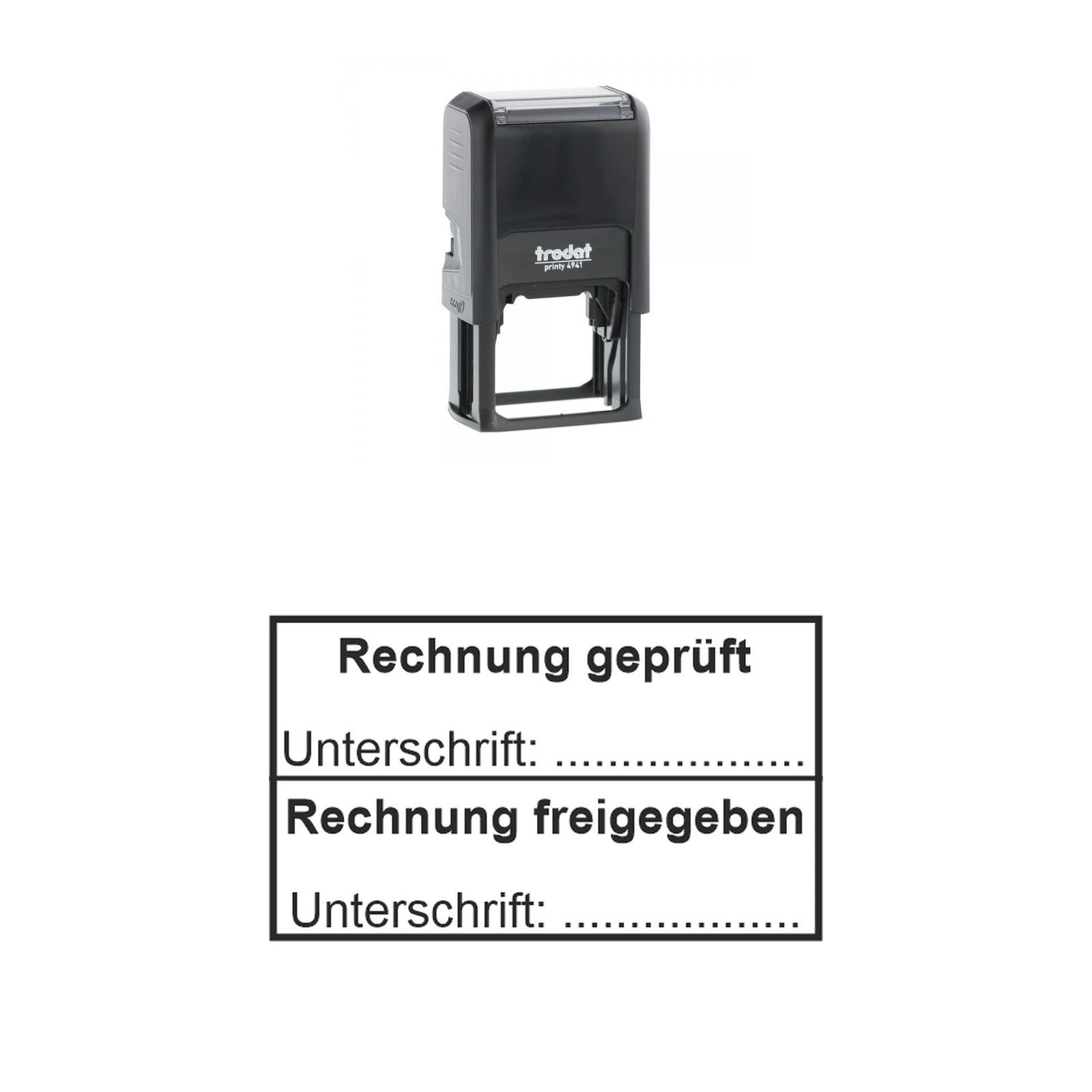 Rechnungsprüf- und Freigabestempel – Stempelgerät mit Abdruck