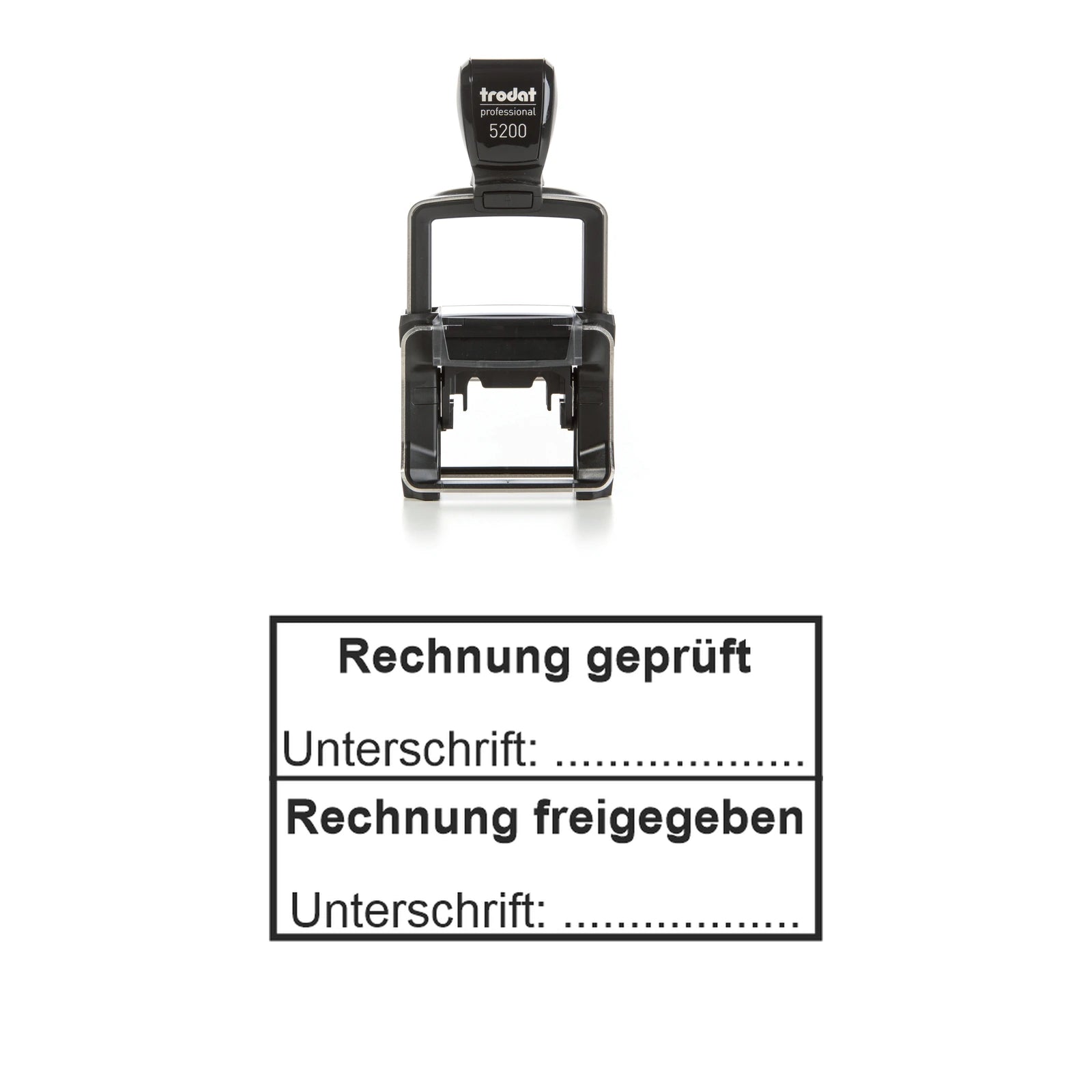 Rechnungsprüf- und Freigabestempel – Stempelgerät mit Abdruck