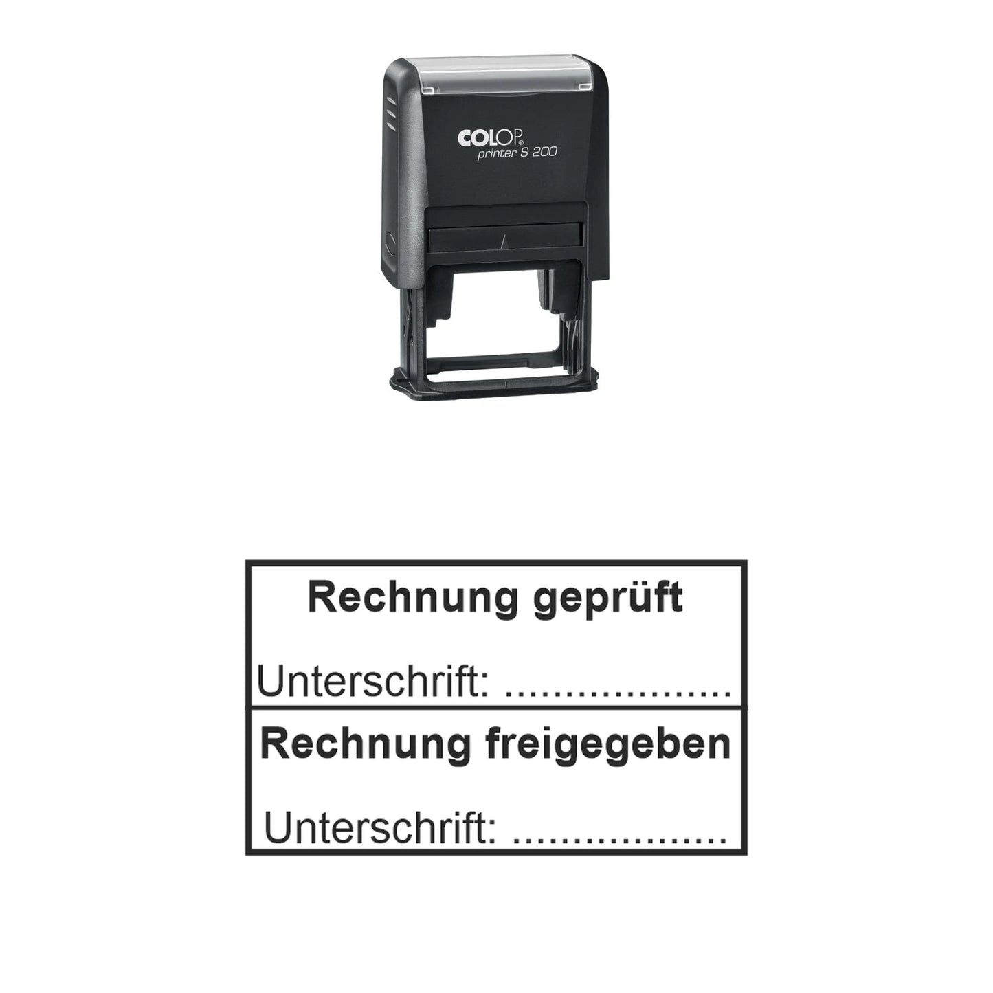 Rechnungsprüf- und Freigabestempel – Stempelgerät mit Abdruck
