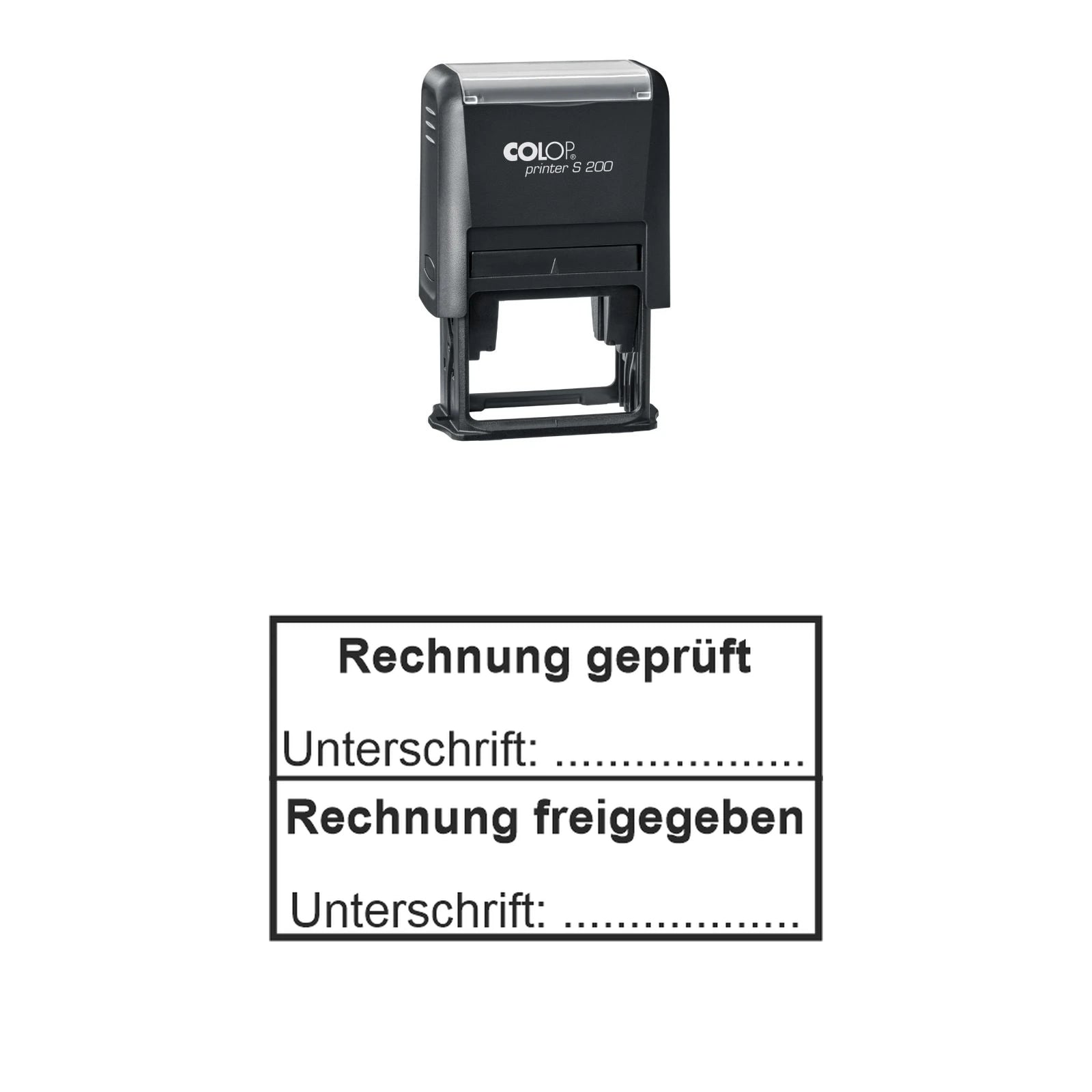 Rechnungsprüf- und Freigabestempel – Stempelgerät mit Abdruck