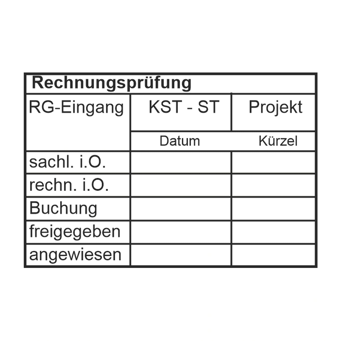 Rechnungsprüfstempel Projekt, Kostenstelle & Buchung – Stempelabdruck