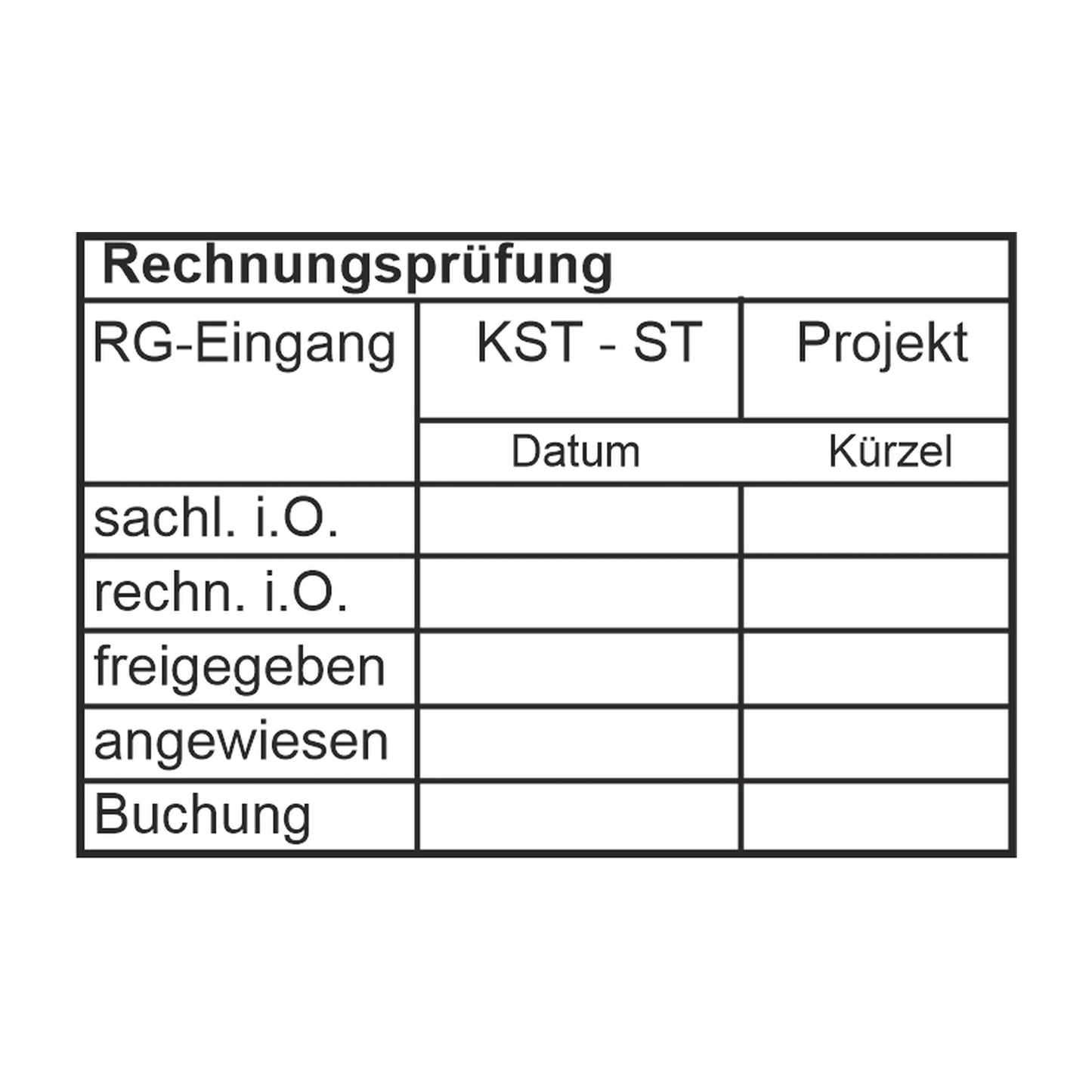 Rechnungsprüfstempel Projekt, Kostenstelle & Buchung – Stempelabdruck