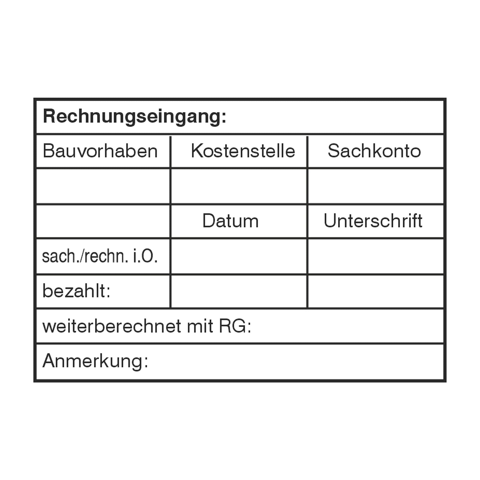 Rechnungseingangsstempel Bauvorhaben & Weiterberechnung – Stempelabdruck