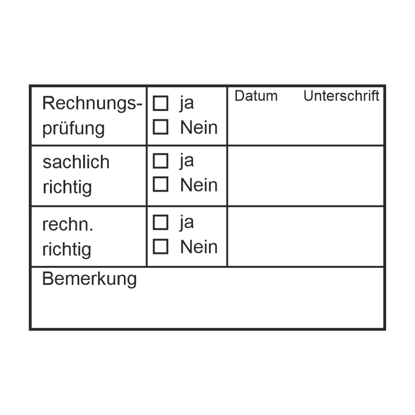 Rechnungsprüfstempel Ja/Nein & Bemerkung – Stempelabdruck