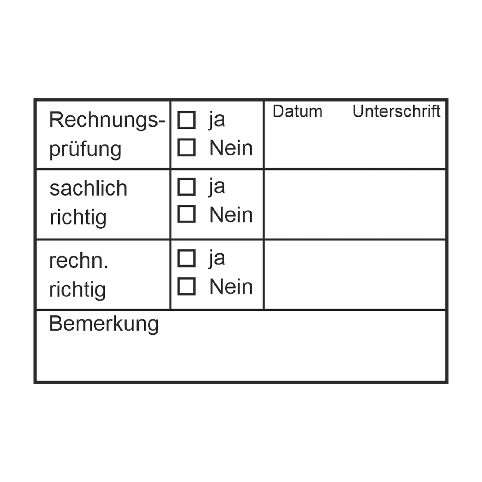Rechnungsprüfstempel Ja/Nein & Bemerkung – Stempelabdruck