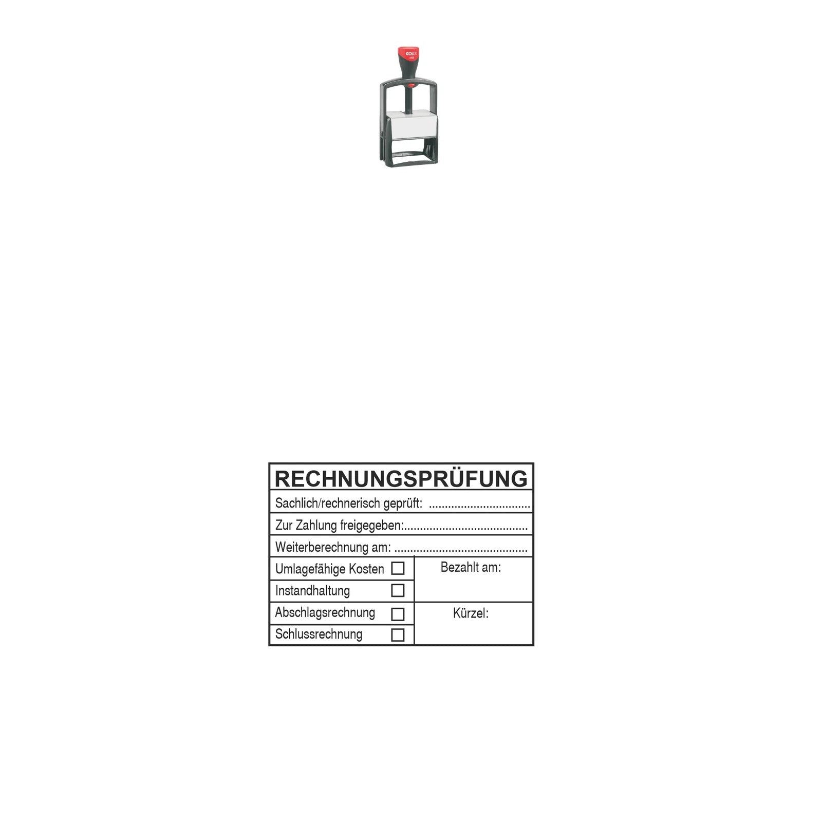 Rechnungsprüfstempel Weiterberechnung & Umlage – Stempelgerät mit Abdruck