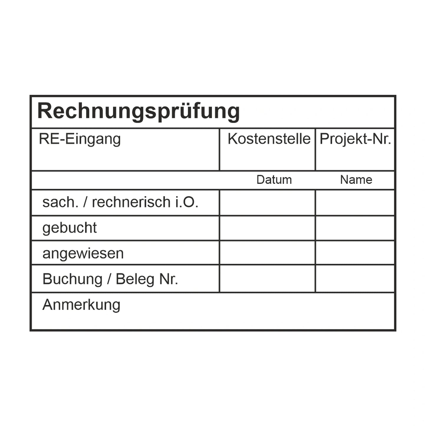 Rechnungsprüfstempel Projekt & Belegnummer – Stempelabdruck