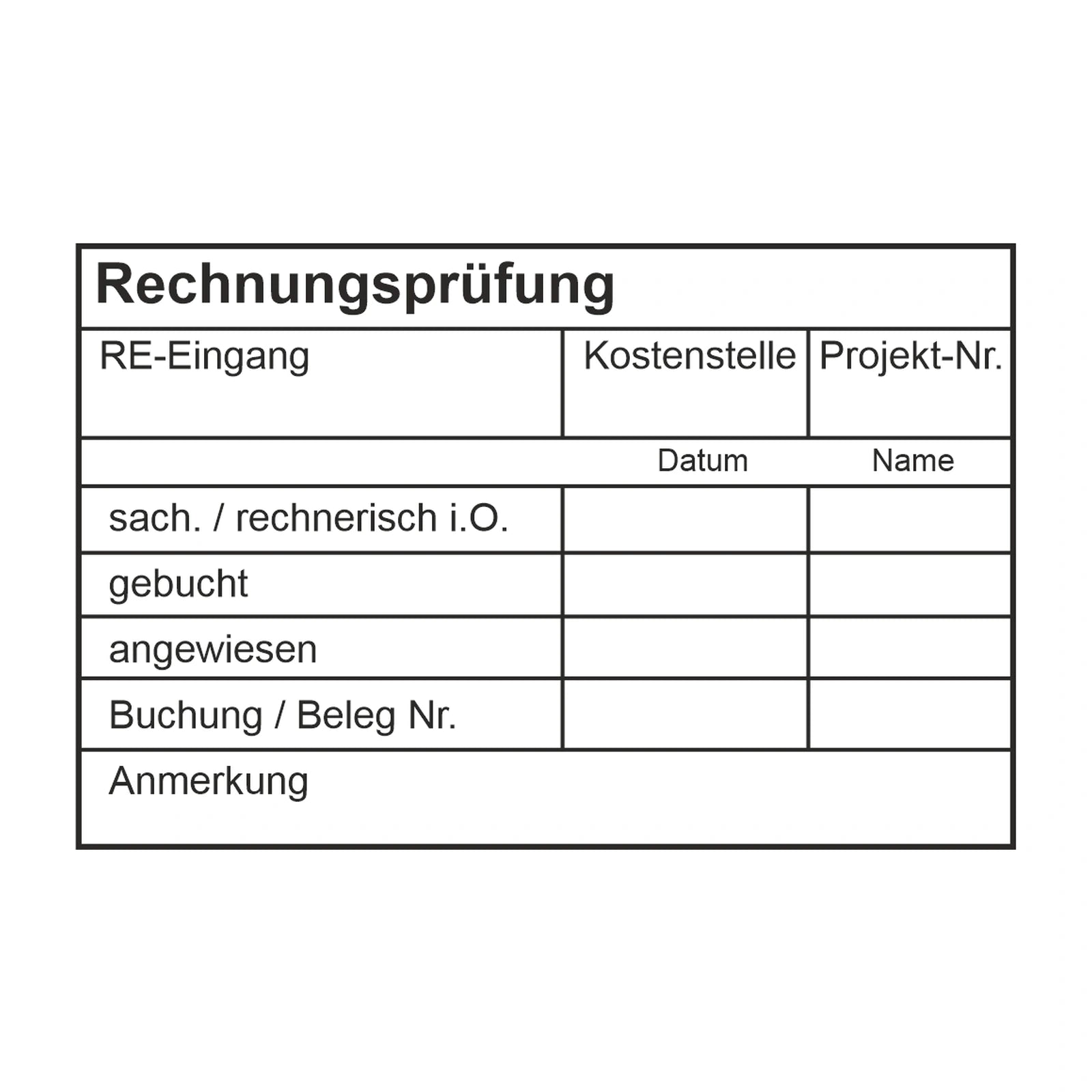 Rechnungsprüfstempel Projekt & Belegnummer – Stempelabdruck