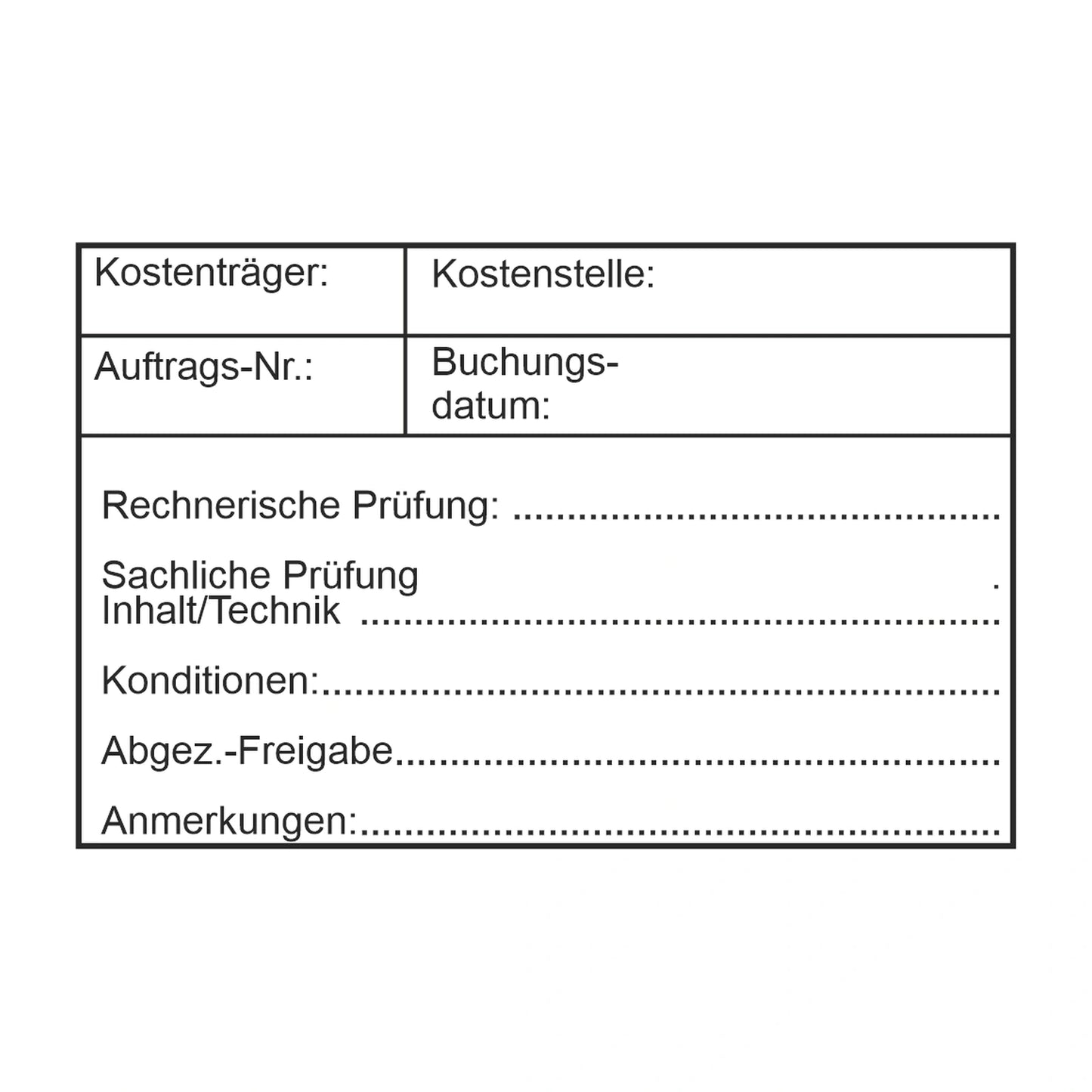 Rechnungsprüfstempel Auftrag, Konditionen & Freigabe – Stempelabdruck