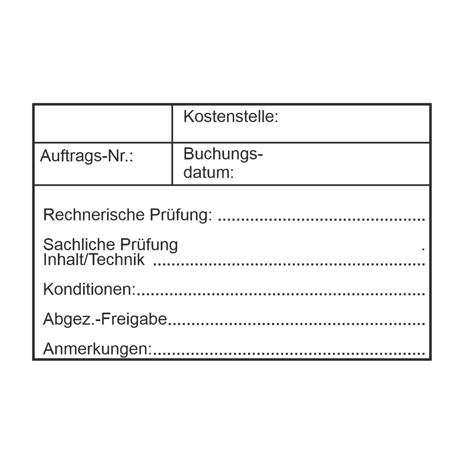 Rechnungsprüfstempel Auftrag, Konditionen & Freigabe – Stempelabdruck
