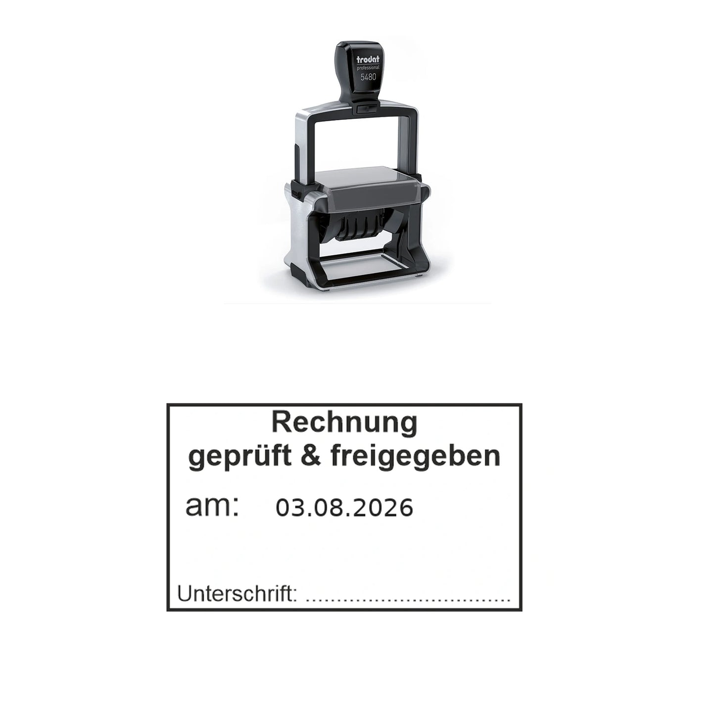Rechnungsprüf- und Freigabestempel – Stempelgerät mit Abdruck