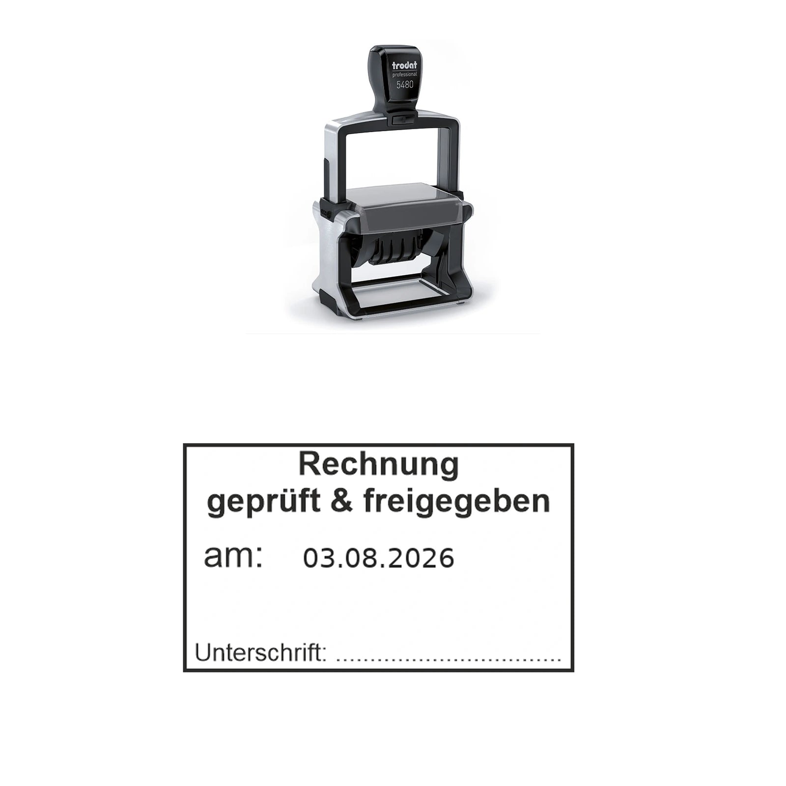 Rechnungsprüf- und Freigabestempel – Stempelgerät mit Abdruck